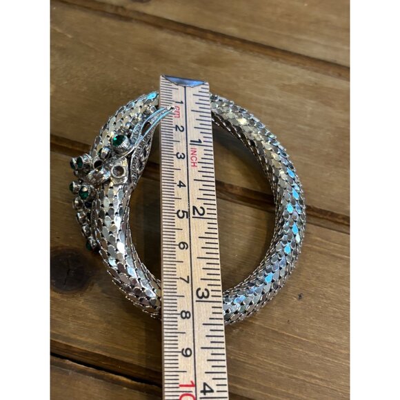 Silver Cobra Head Bracelet With Green Gem Accents & Hinged Design **missing ston - Picture 6 of 10